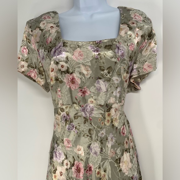 Vintage Benson & Smith Satin Floral Cottage Maxi Dress 13 - Picture 3 of 5